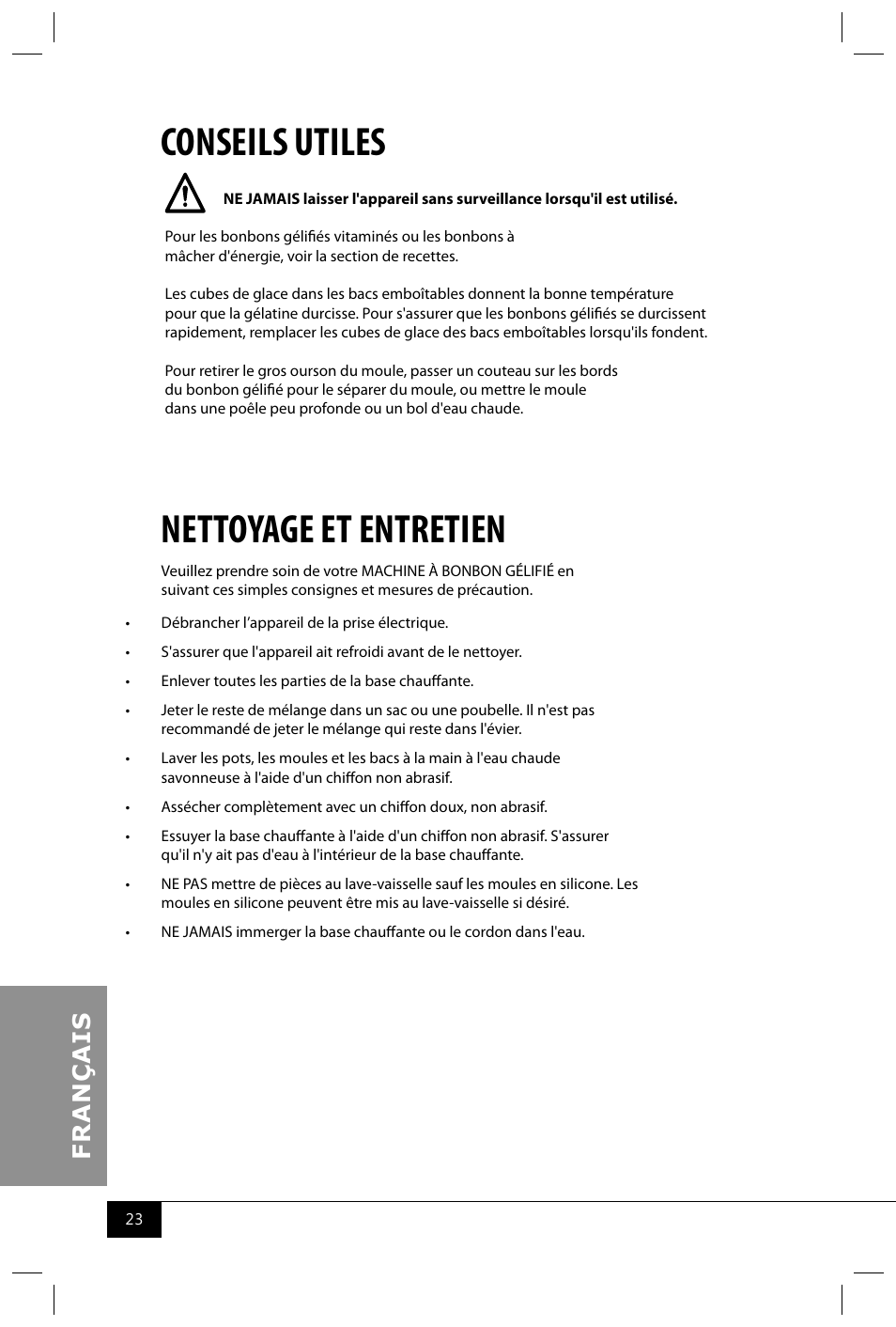 Conseils utiles, Nettoyage et entretien | Nostalgia Electrics GCM600 User Manual | Page 25 / 28