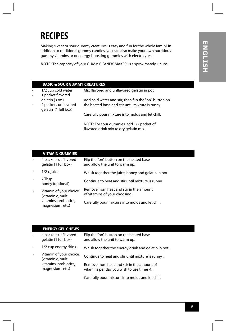 Recipes, En g li s h | Nostalgia Electrics GCM200 User Manual | Page 10 / 28