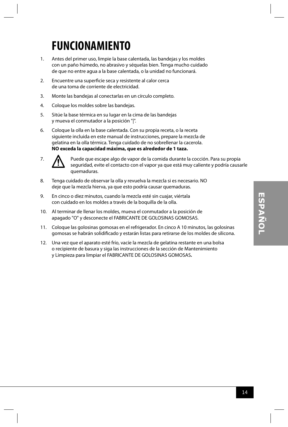 Funcionamiento | Nostalgia Electrics GCM200 User Manual | Page 16 / 28