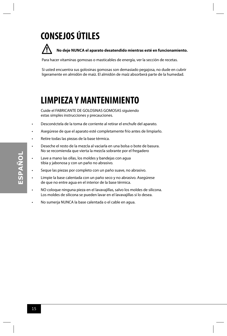 Consejos útiles, Limpieza y mantenimiento | Nostalgia Electrics GCM200 User Manual | Page 17 / 28