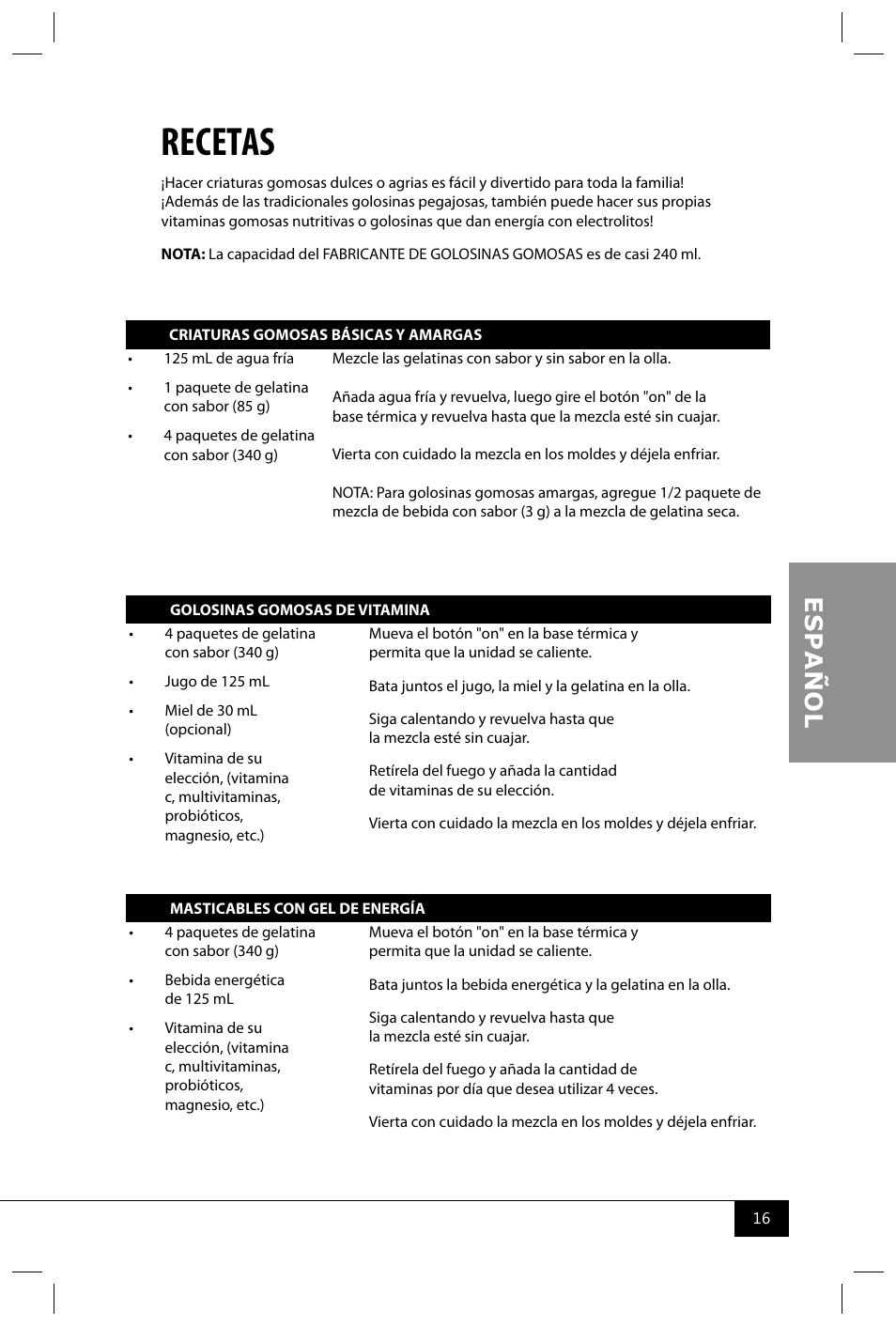 Recetas | Nostalgia Electrics GCM200 User Manual | Page 18 / 28