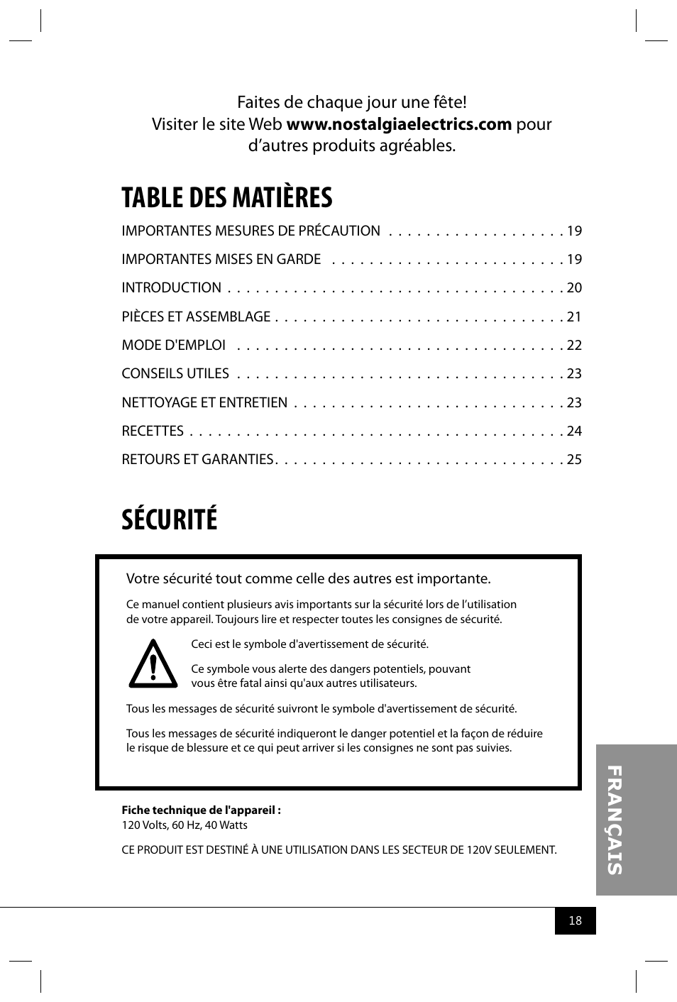 Nostalgia Electrics GCM200 User Manual | Page 20 / 28