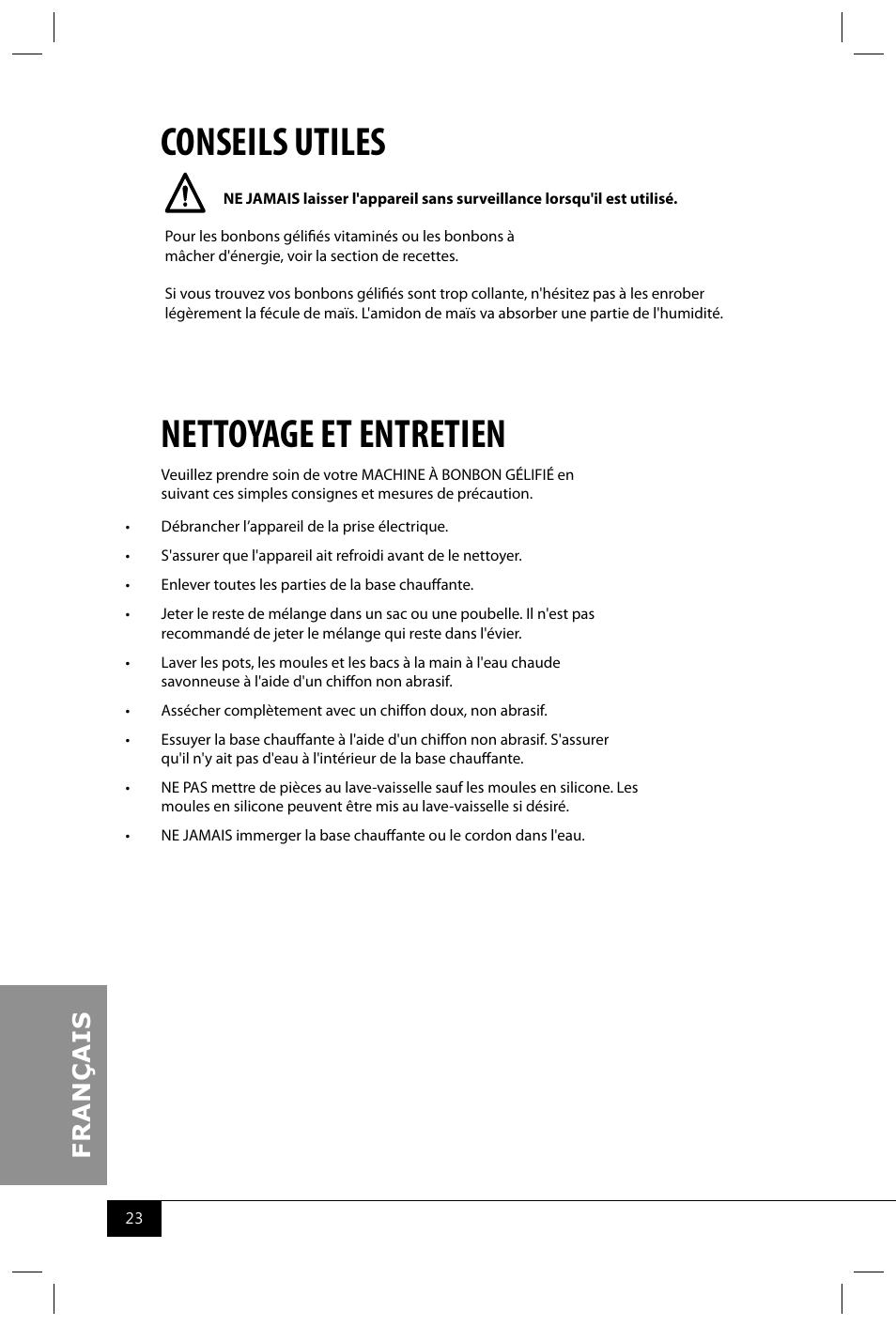 Conseils utiles, Nettoyage et entretien | Nostalgia Electrics GCM200 User Manual | Page 25 / 28