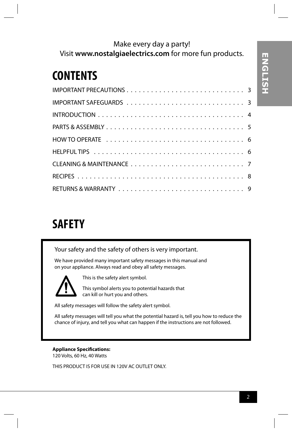 Nostalgia Electrics GCM200 User Manual | Page 4 / 28