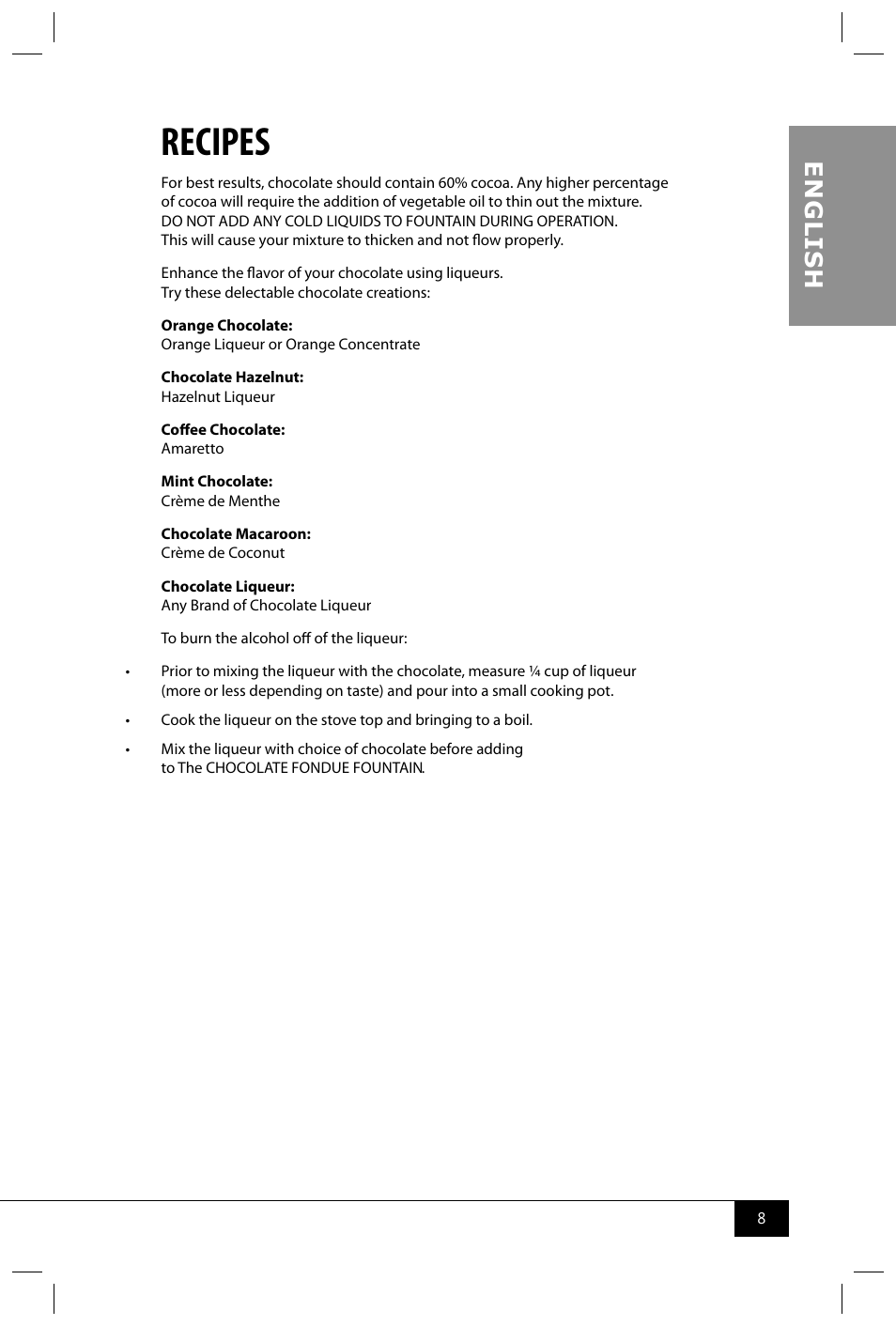 Recipes, En g li s h | Nostalgia Electrics CFF965 User Manual | Page 10 / 28