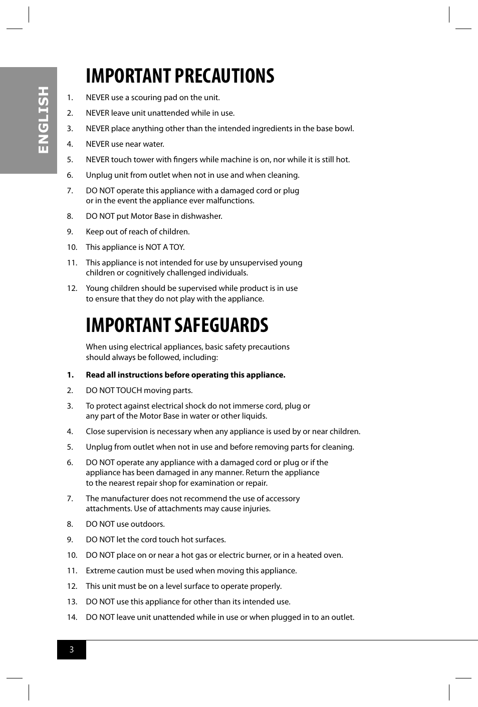 Important precautions, Important safeguards, En g li s h | Nostalgia Electrics CFF965 User Manual | Page 5 / 28