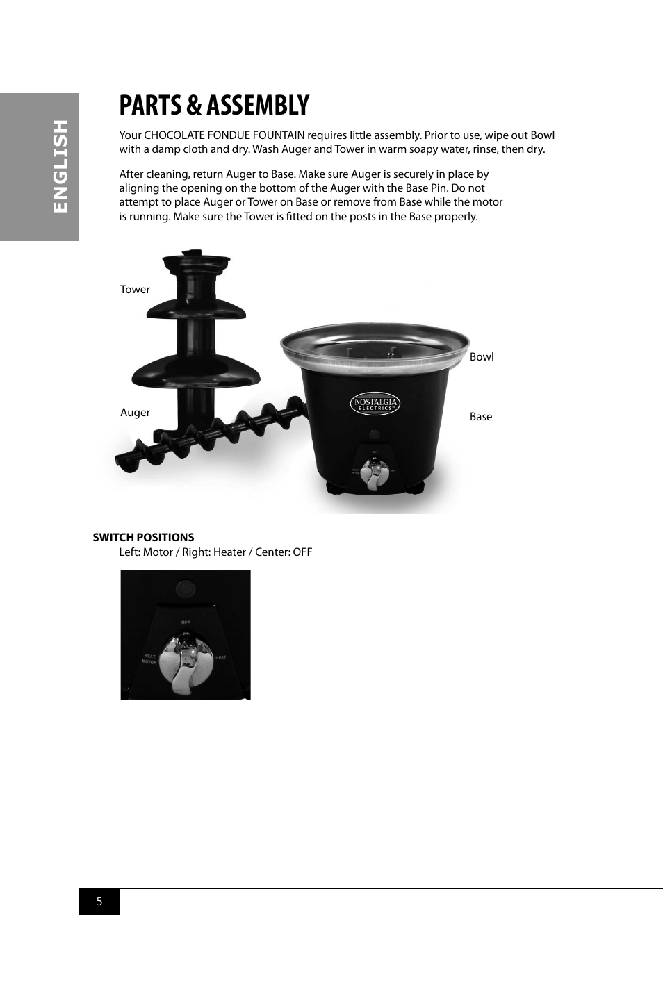 Parts & assembly, En g li s h | Nostalgia Electrics CFF965 User Manual | Page 7 / 28