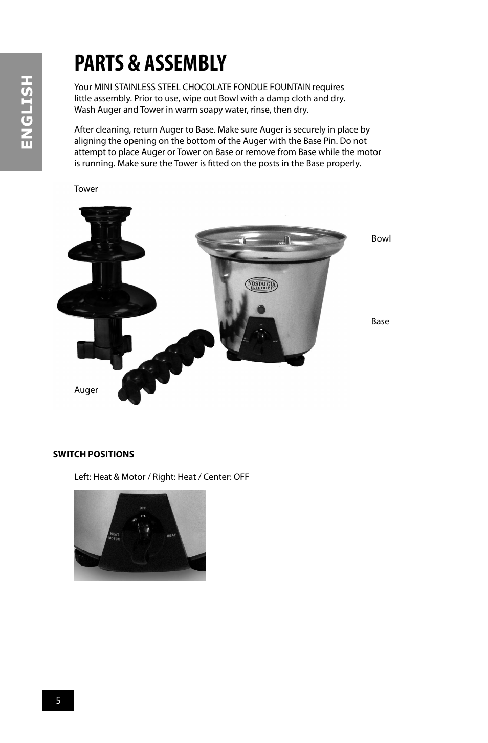 Parts & assembly, En g li s h | Nostalgia Electrics CFF960 User Manual | Page 7 / 28