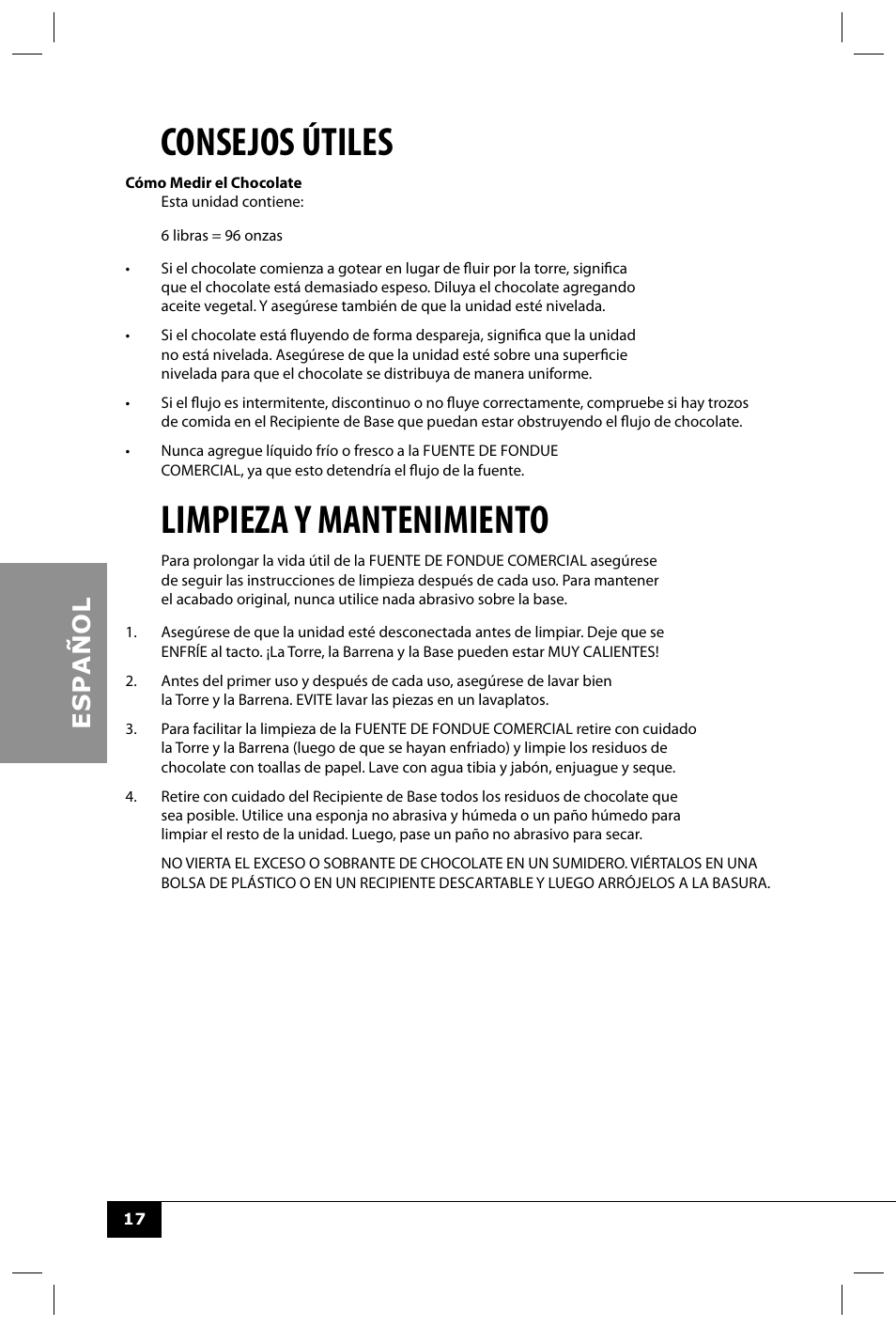 Consejos útiles, Limpieza y mantenimiento | Nostalgia Electrics CFF552 User Manual | Page 19 / 30