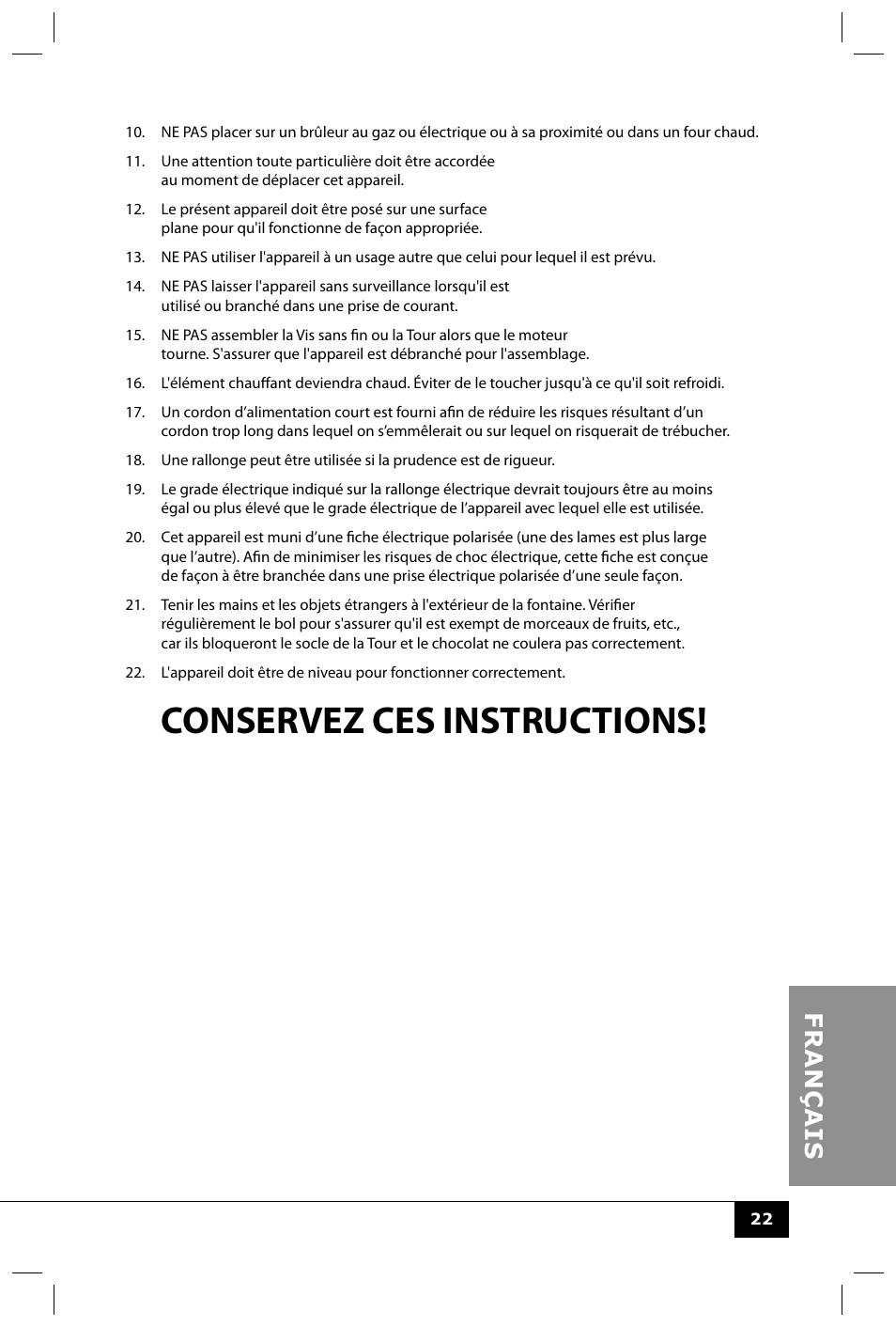 Conservez ces instructions | Nostalgia Electrics CFF552 User Manual | Page 24 / 30