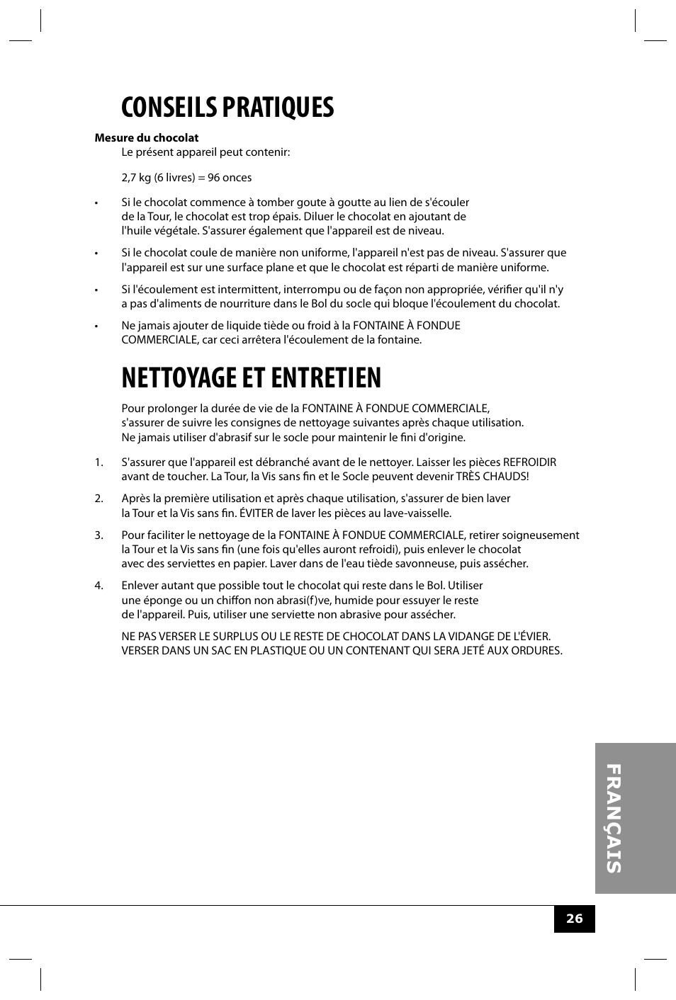 Conseils pratiques, Nettoyage et entretien | Nostalgia Electrics CFF552 User Manual | Page 28 / 30