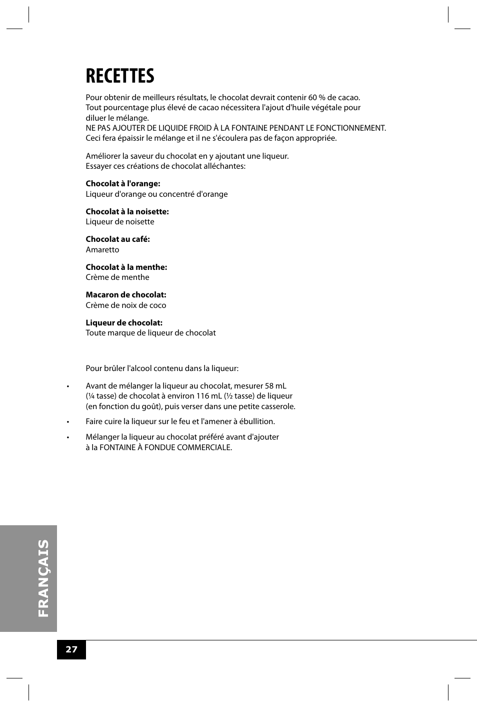 Recettes | Nostalgia Electrics CFF552 User Manual | Page 29 / 30