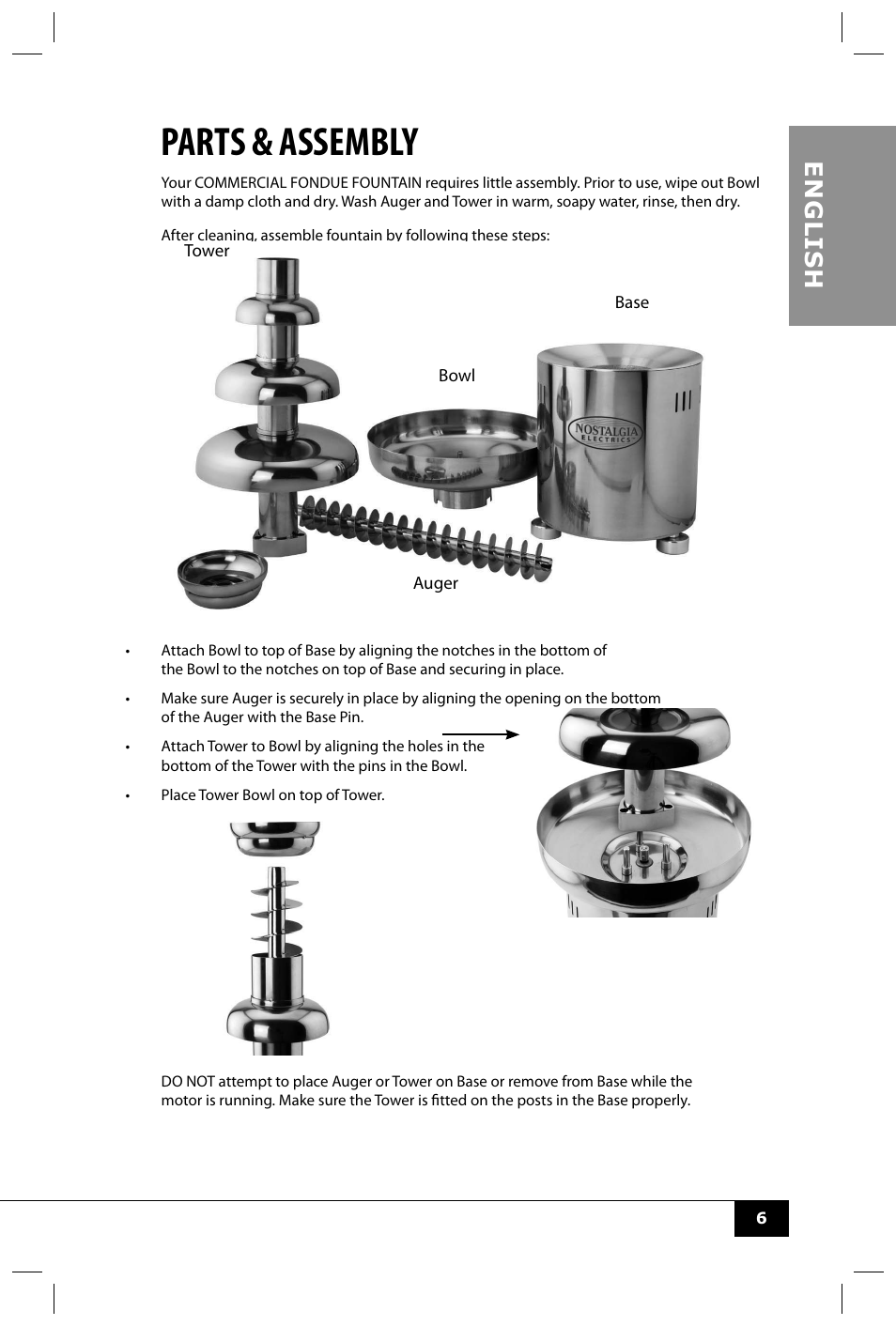Parts & assembly, En g li s h | Nostalgia Electrics CFF552 User Manual | Page 8 / 30