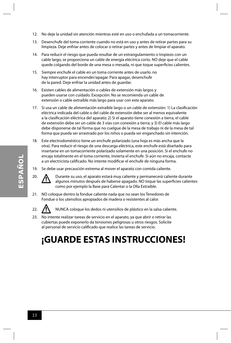 Guarde estas instrucciones | Nostalgia Electrics CD070 User Manual | Page 15 / 30