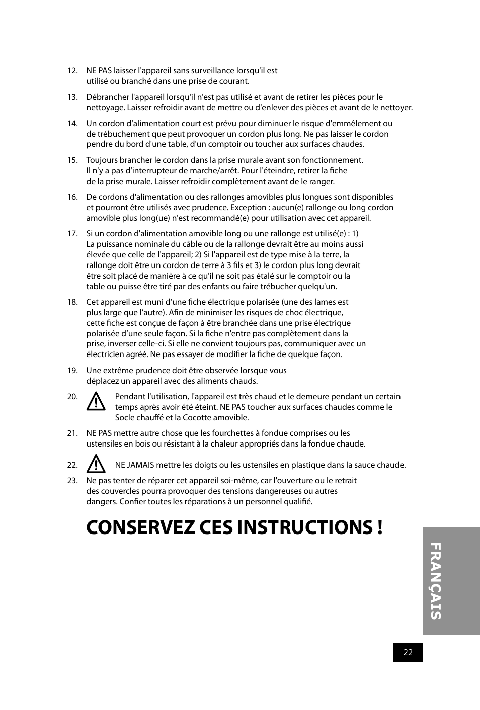 Conservez ces instructions | Nostalgia Electrics CD070 User Manual | Page 24 / 30