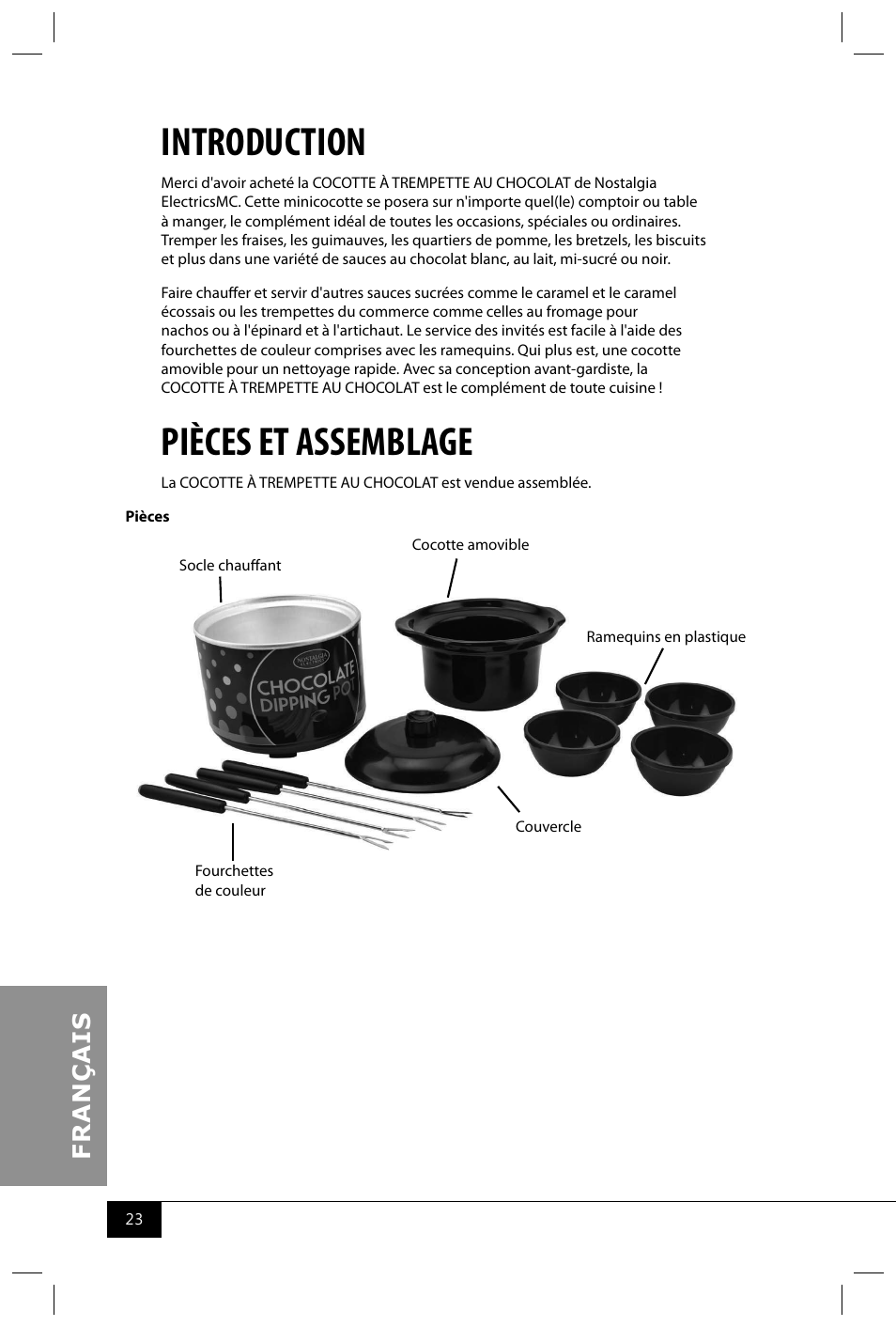 Introduction, Pièces et assemblage | Nostalgia Electrics CD070 User Manual | Page 25 / 30