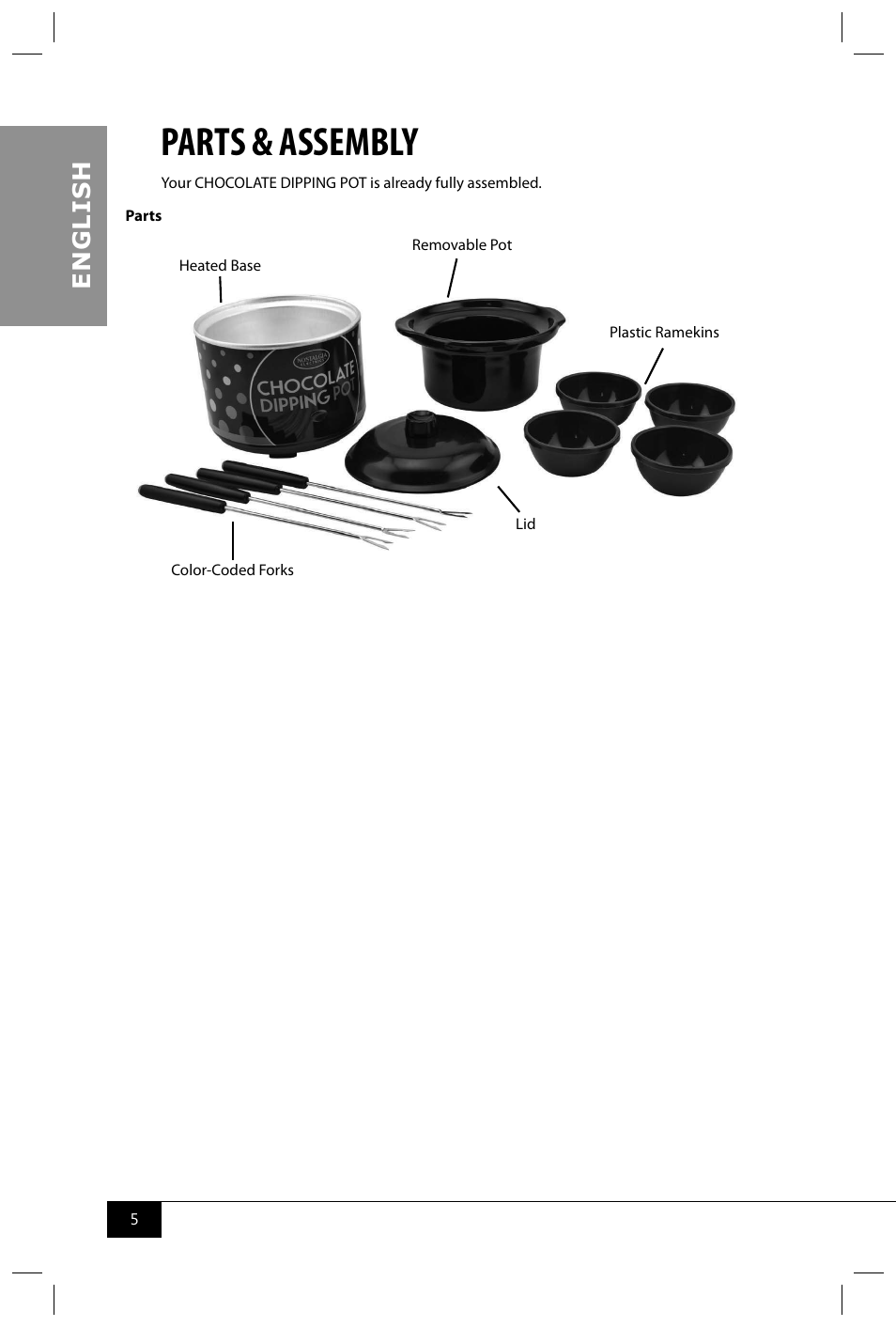 Parts & assembly, En g li s h | Nostalgia Electrics CD070 User Manual | Page 7 / 30