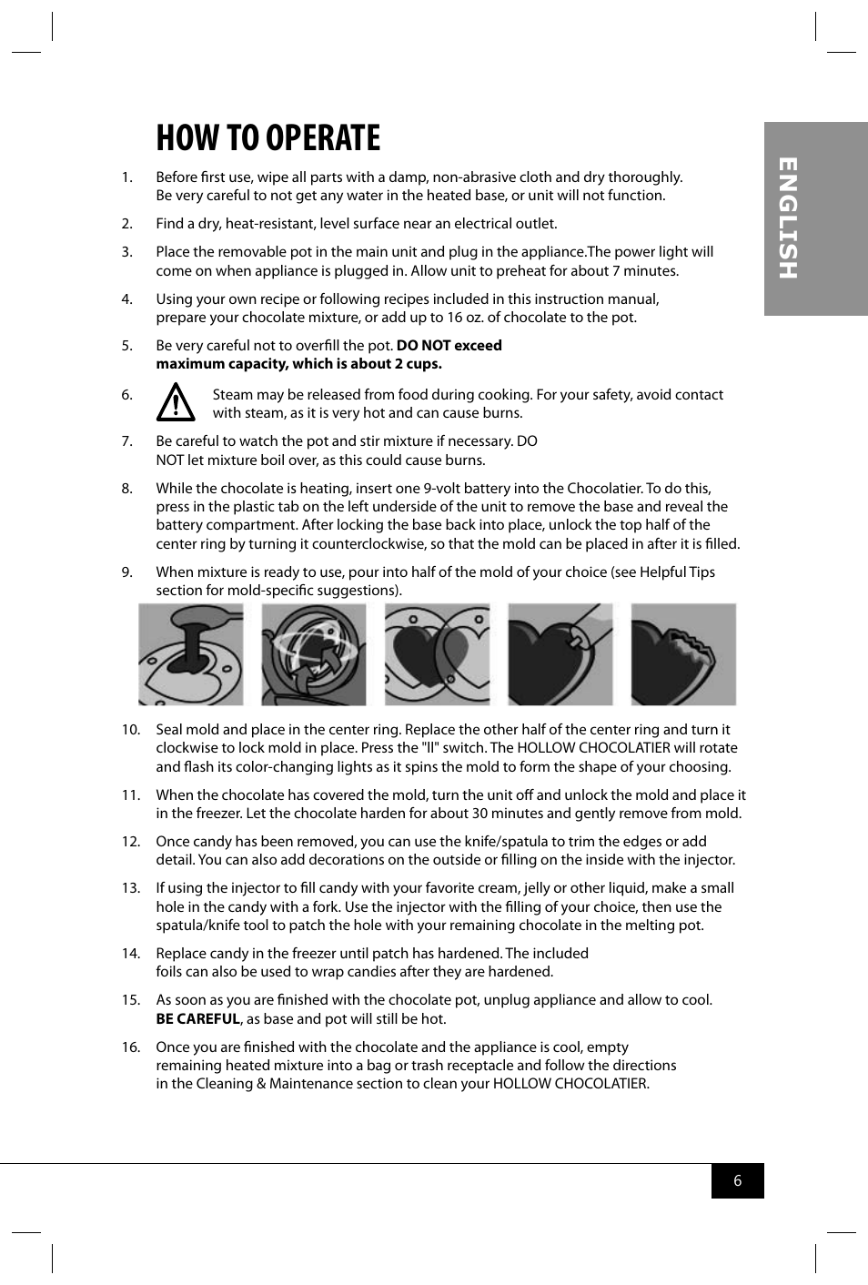 How to operate, En g li s h | Nostalgia Electrics HCC360 User Manual | Page 8 / 28