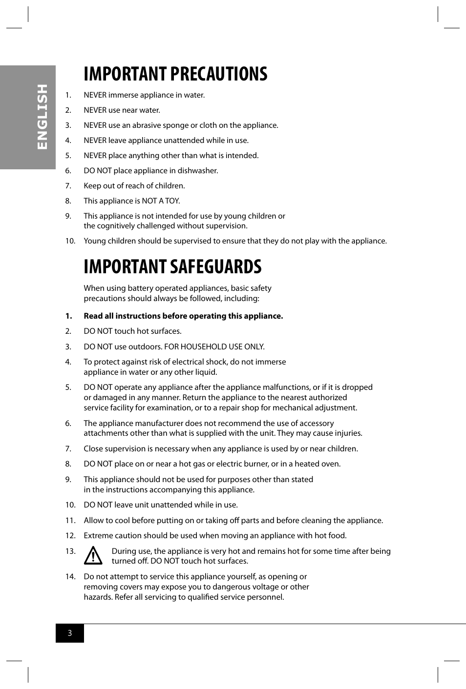 Important precautions, Important safeguards, En g li s h | Nostalgia Electrics HCC100NP User Manual | Page 5 / 28