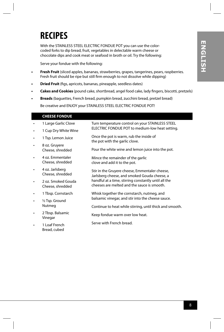 Recipes, En g li s h | Nostalgia Electrics FPS200 SERIES User Manual | Page 10 / 38