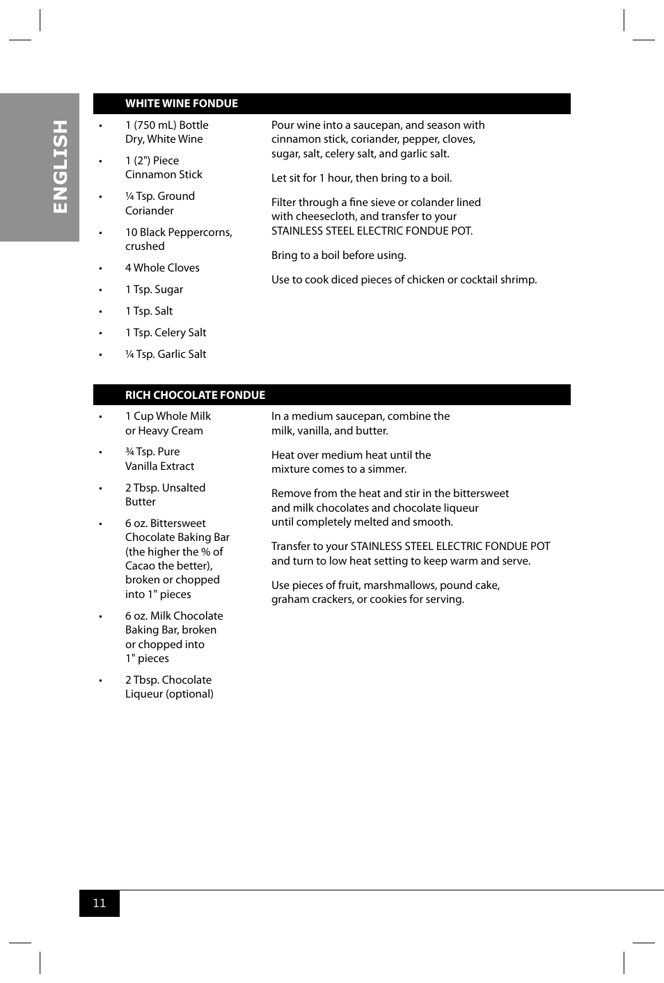 En g li s h | Nostalgia Electrics FPS200 SERIES User Manual | Page 13 / 38