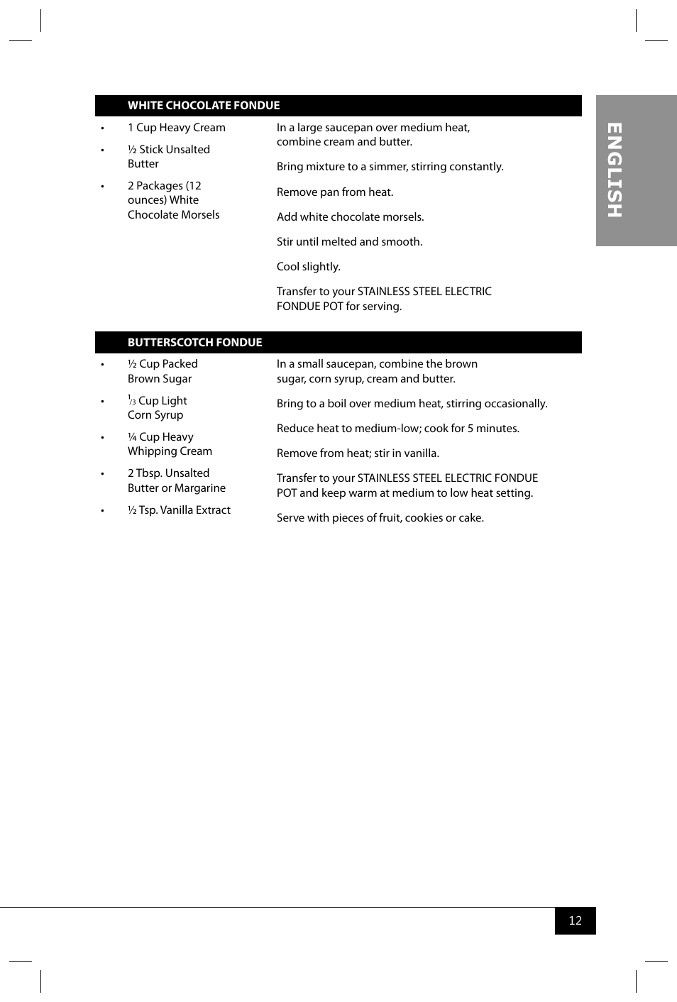 En g li s h | Nostalgia Electrics FPS200 SERIES User Manual | Page 14 / 38