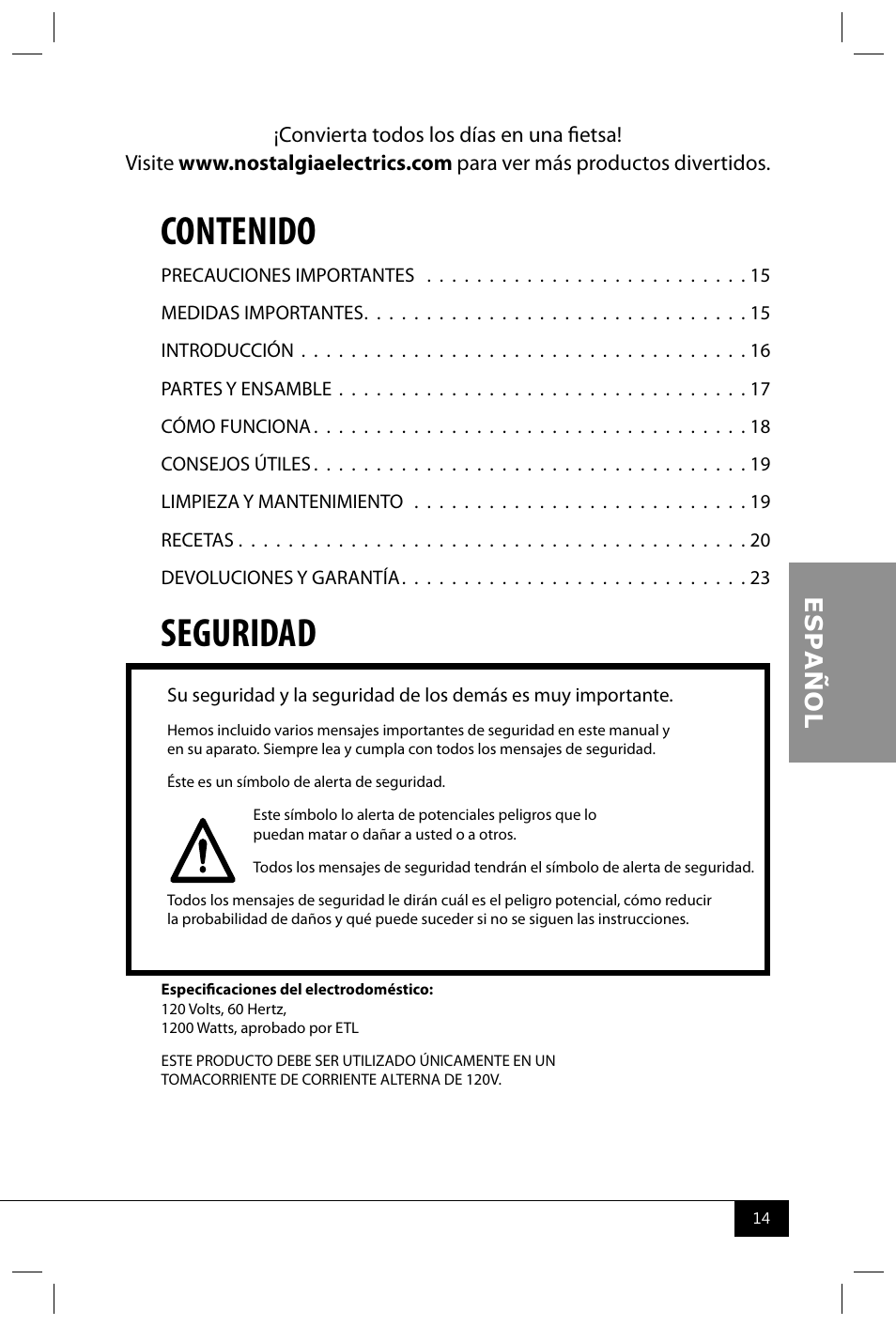 Nostalgia Electrics FPS200 SERIES User Manual | Page 16 / 38