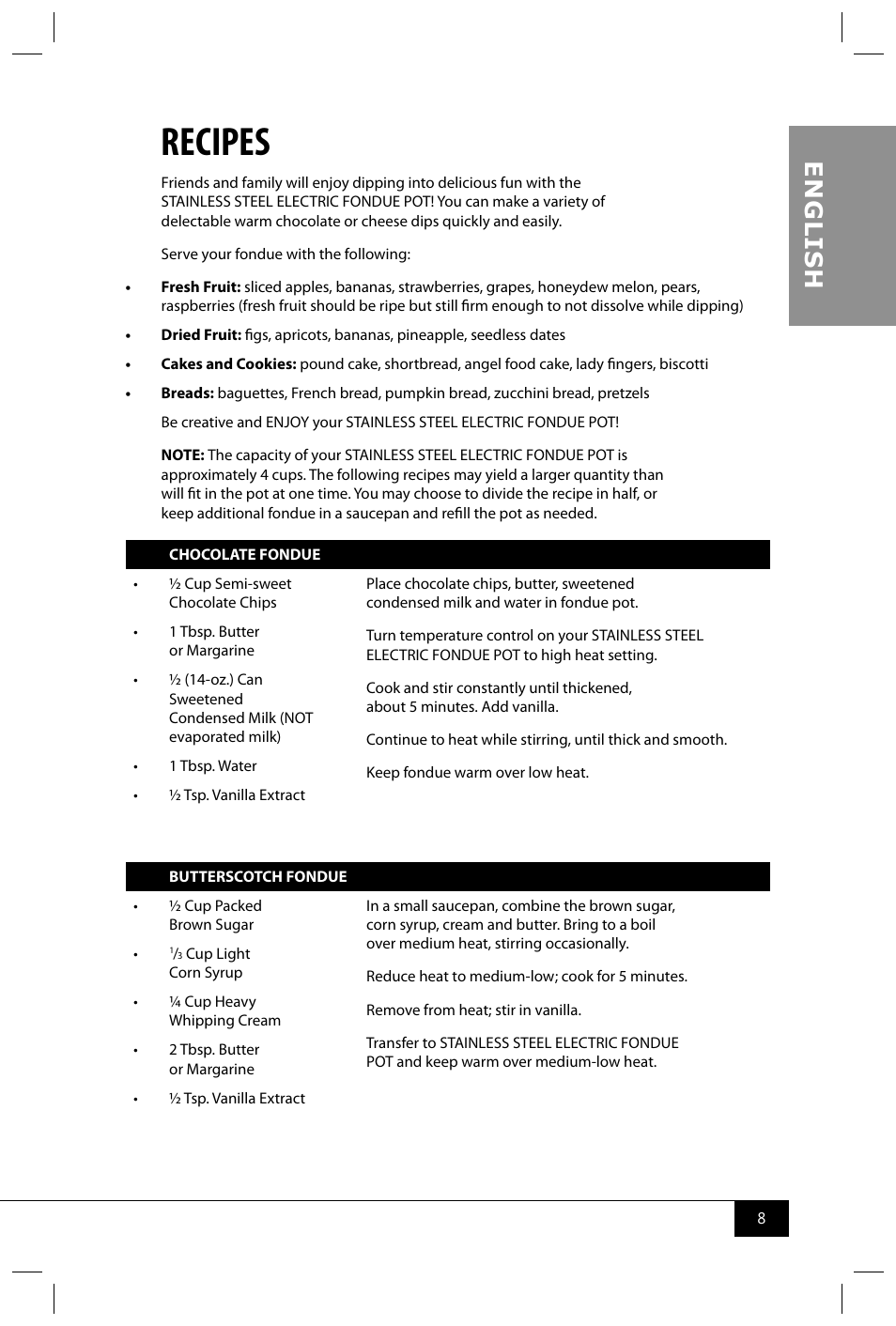 Recipes, En g li s h | Nostalgia Electrics FPR200 SERIES User Manual | Page 10 / 34