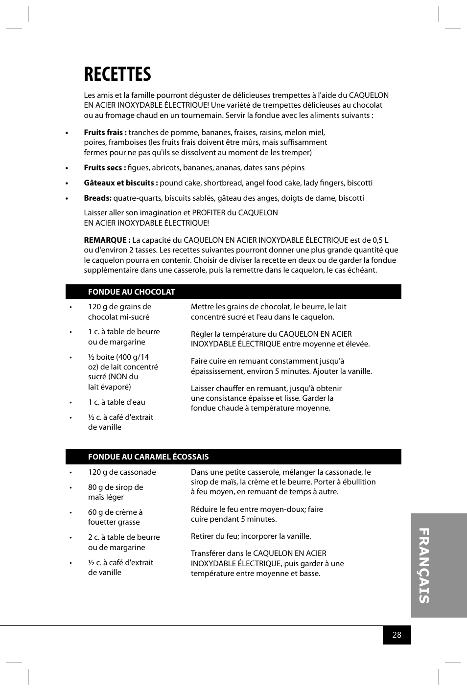 Recettes | Nostalgia Electrics FPR200 SERIES User Manual | Page 30 / 34