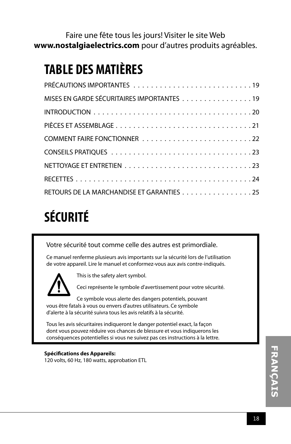 Nostalgia Electrics CFF986 User Manual | Page 20 / 28