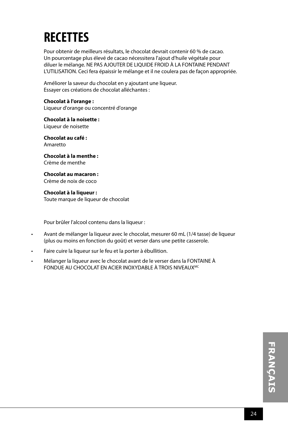 Recettes | Nostalgia Electrics CFF986 User Manual | Page 26 / 28