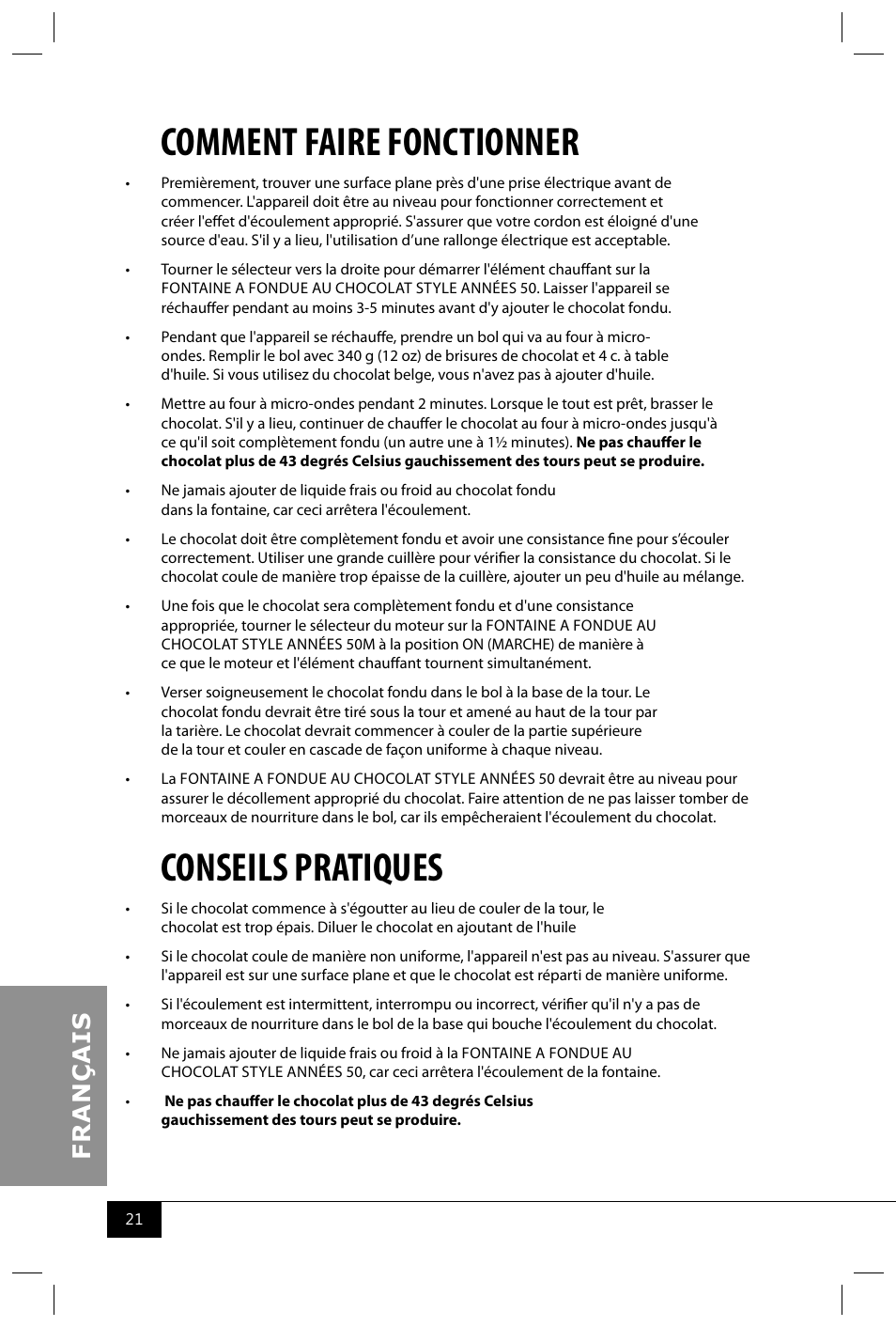 Comment faire fonctionner, Conseils pratiques | Nostalgia Electrics RFF600 SERIES User Manual | Page 23 / 26