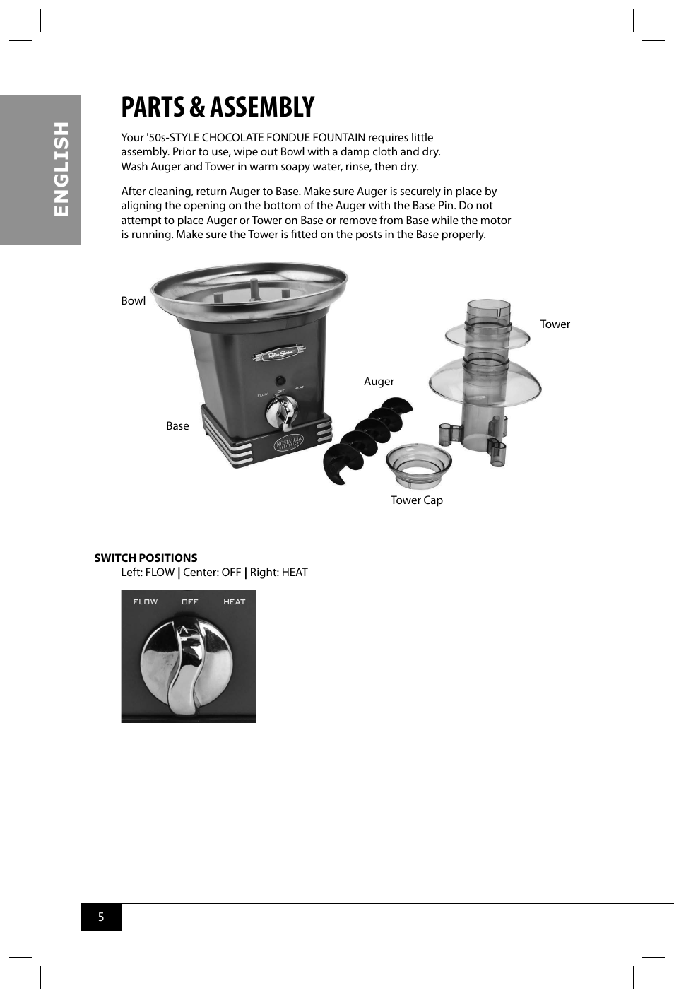 Parts & assembly, En g li s h | Nostalgia Electrics RFF600 SERIES User Manual | Page 7 / 26