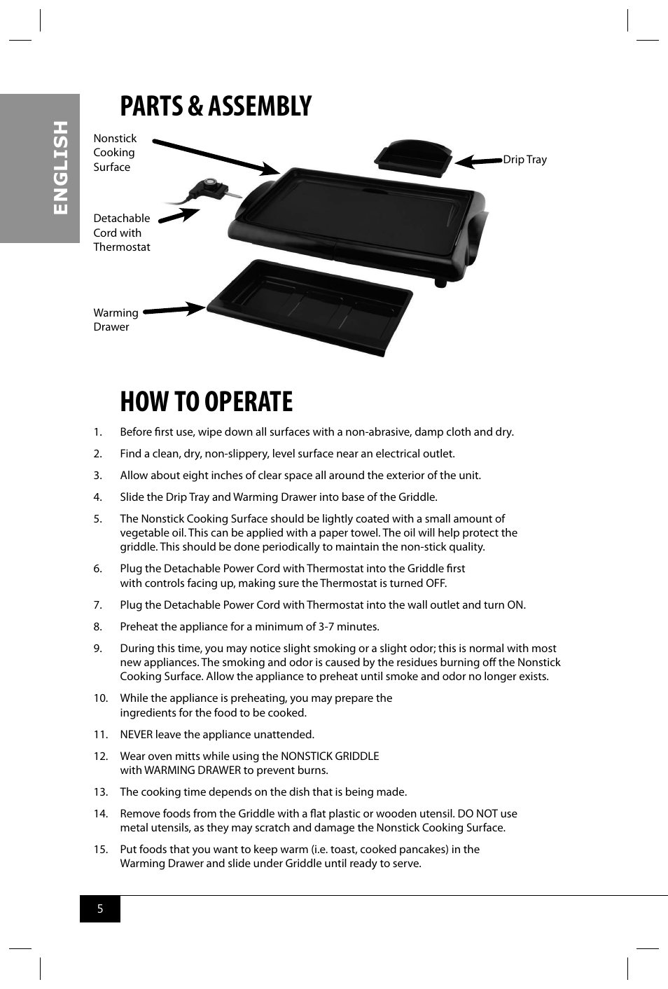 Parts & assembly how to operate, En g li s h | Nostalgia Electrics NGD200 User Manual | Page 7 / 12