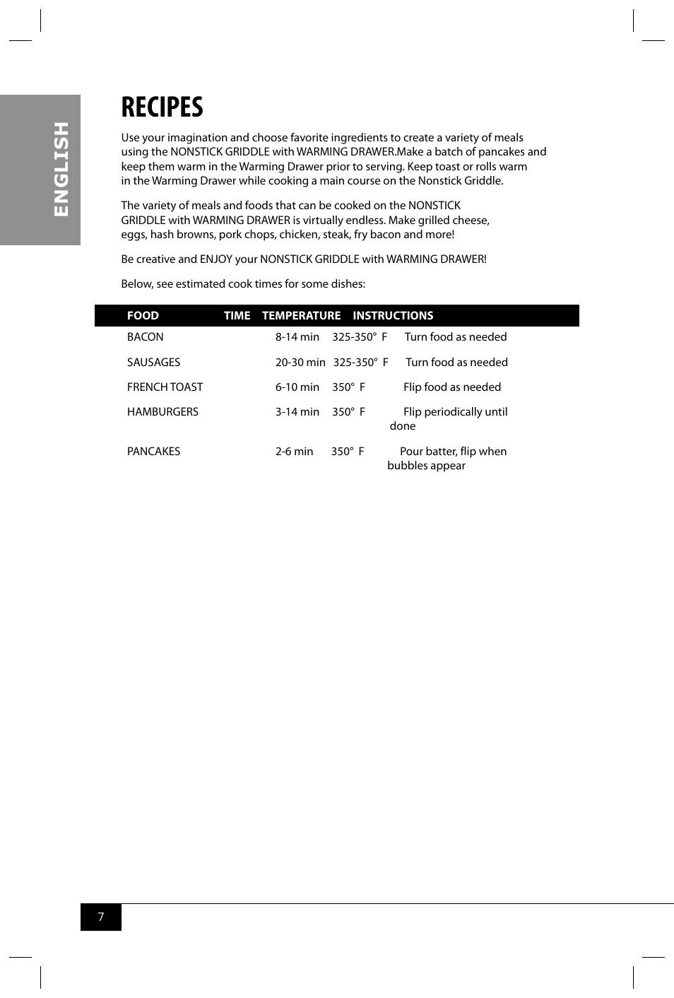 Recipes, En g li s h | Nostalgia Electrics NGD200 User Manual | Page 9 / 12