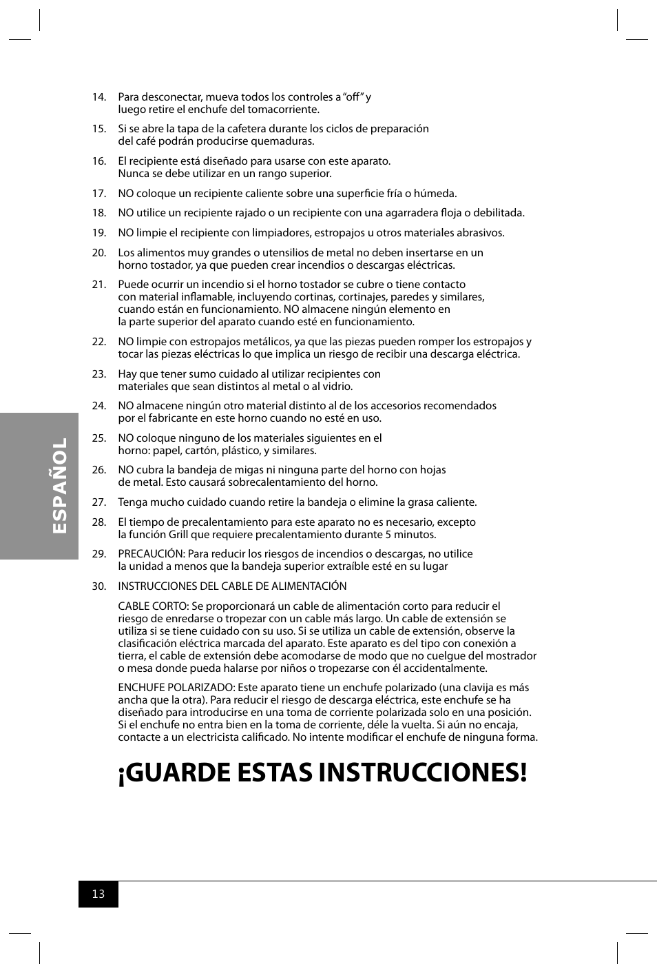 Guarde estas instrucciones | Nostalgia Electrics BSET300 SERIES User Manual | Page 15 / 31