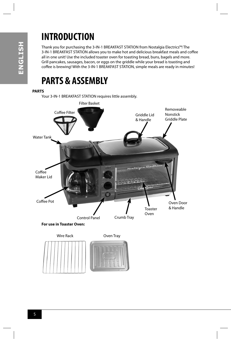 Introduction, Parts & assembly, En g li s h | Nostalgia Electrics BSET300 SERIES User Manual | Page 7 / 31