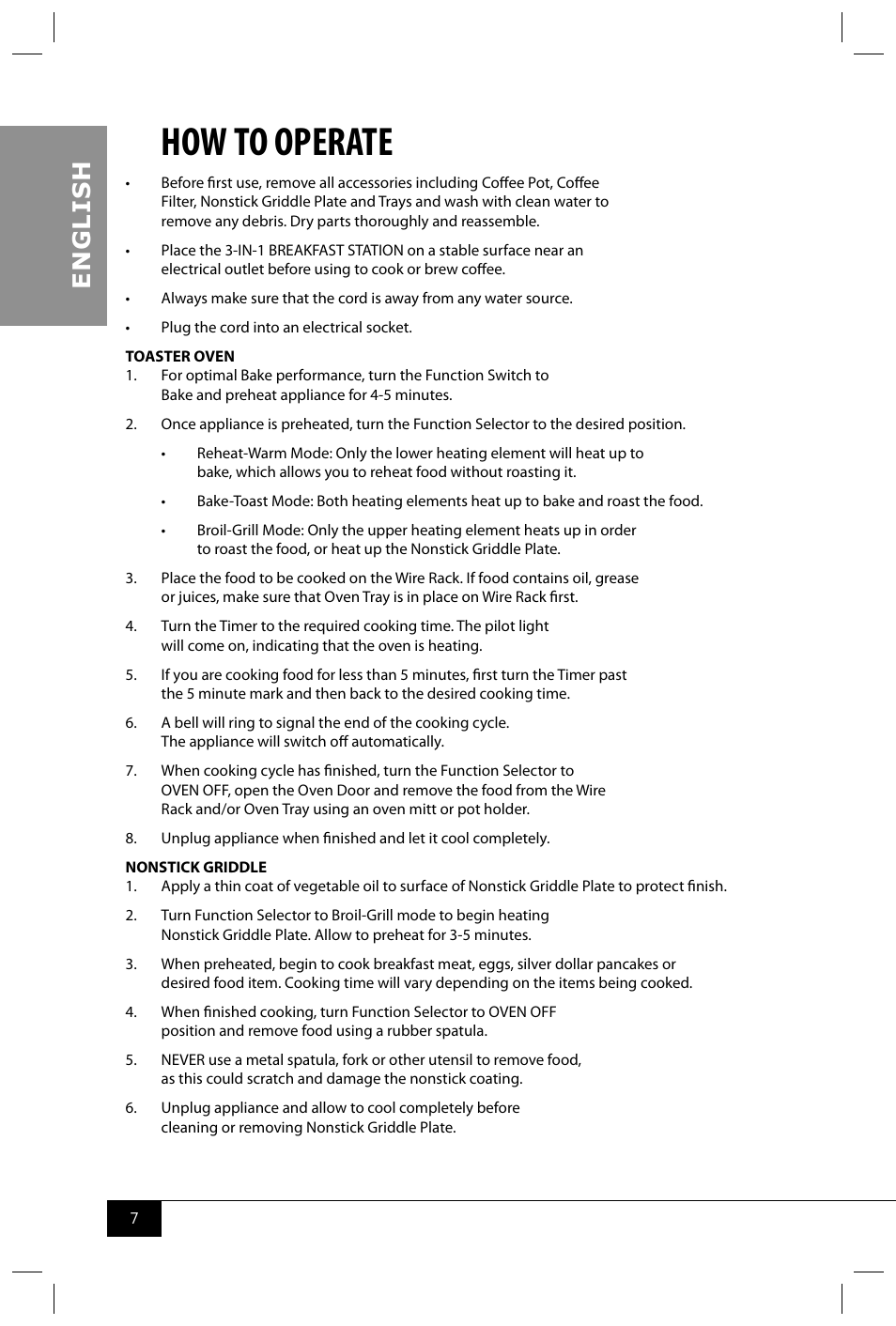 How to operate, En g li s h | Nostalgia Electrics BSET300 SERIES User Manual | Page 9 / 31