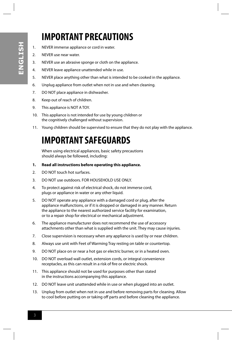 Important precautions, Important safeguards, En g li s h | Nostalgia Electrics BCD992 User Manual | Page 5 / 26