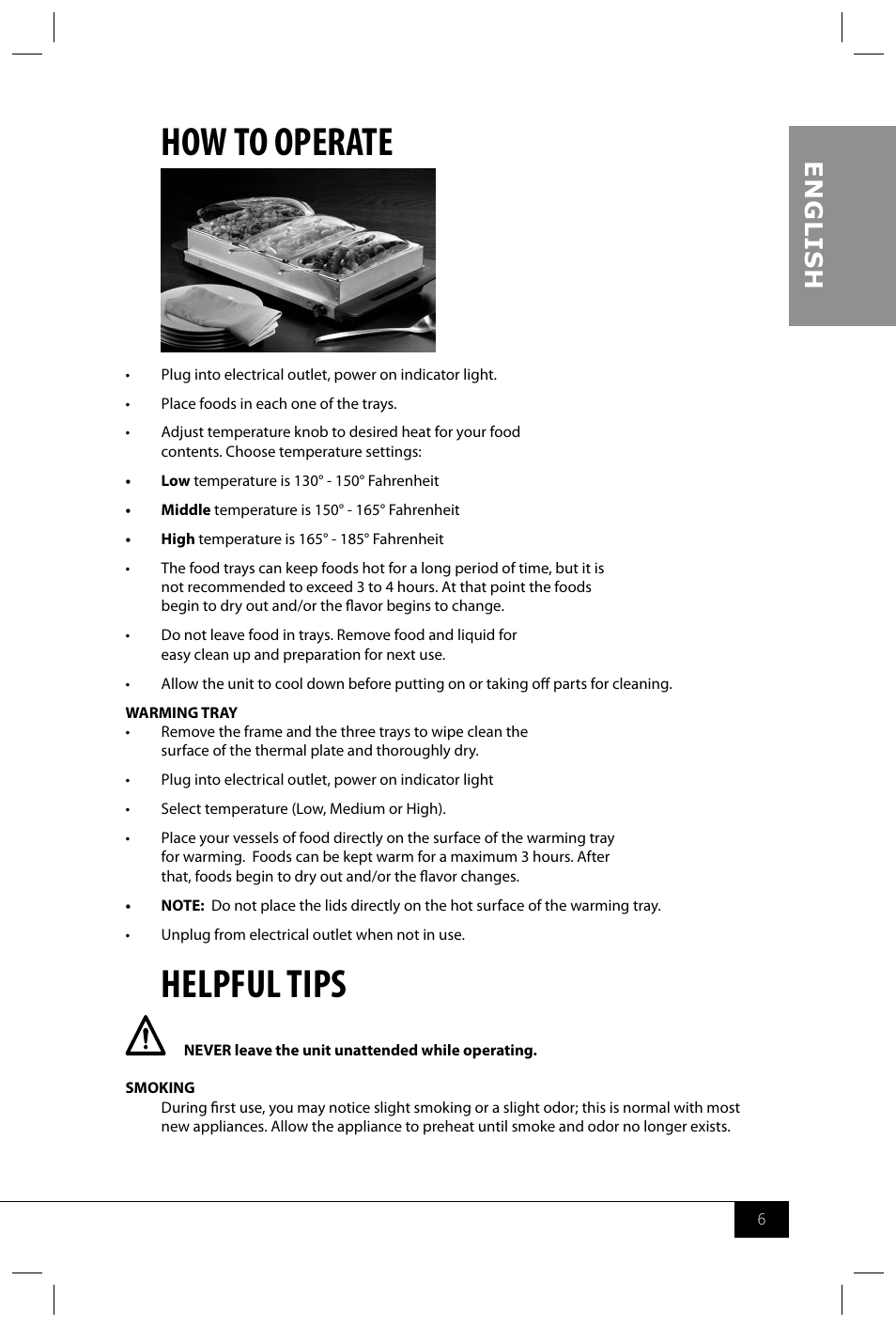 How to operate, Helpful tips, En g li s h | Nostalgia Electrics BCD992 User Manual | Page 8 / 26