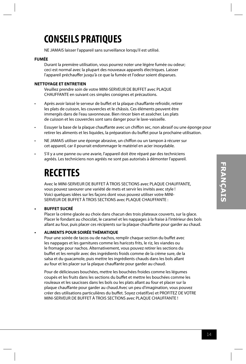 Conseils pratiques, Recettes | Nostalgia Electrics BCD332 User Manual | Page 16 / 24