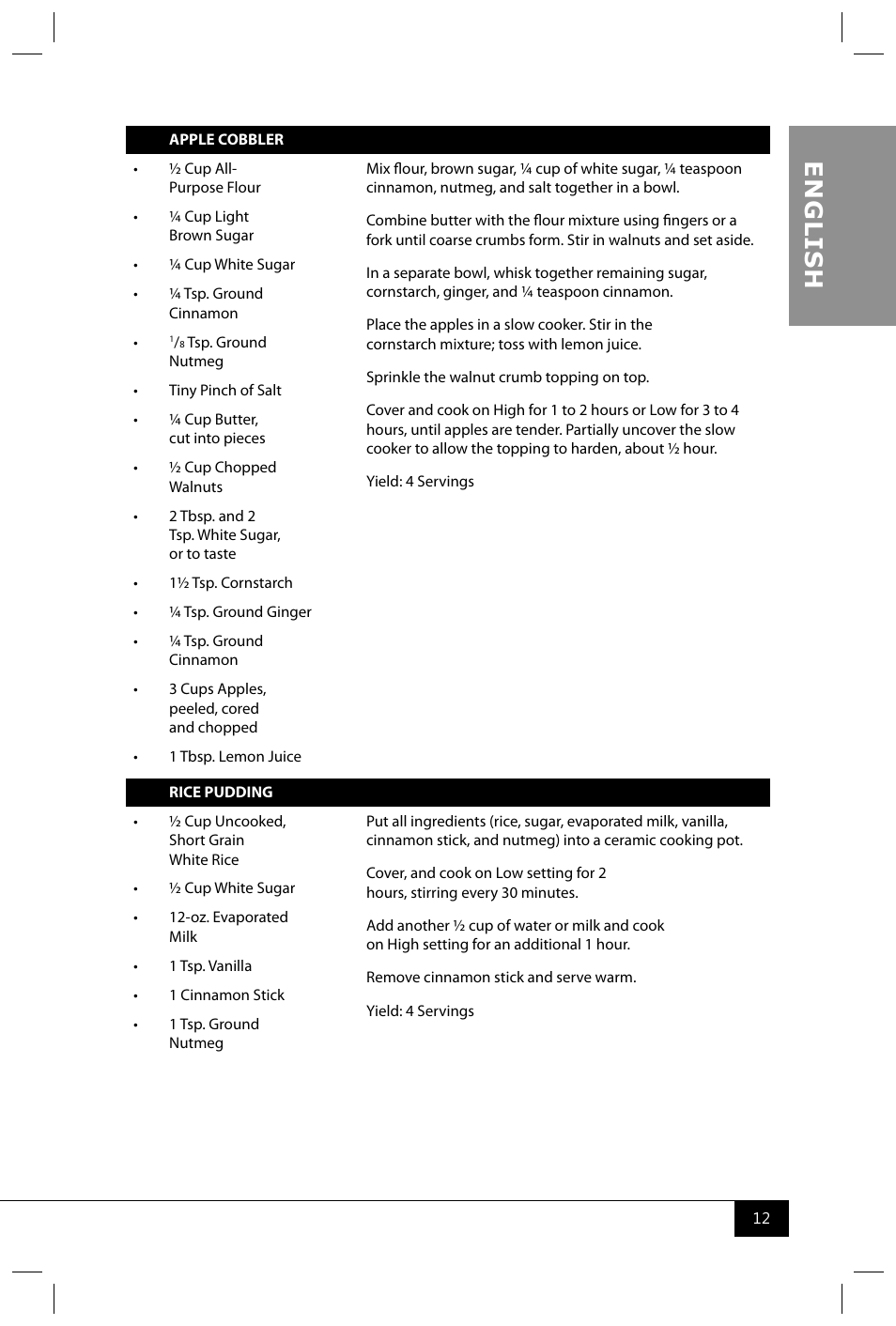 En g li s h | Nostalgia Electrics TSC150 SERIES User Manual | Page 14 / 40