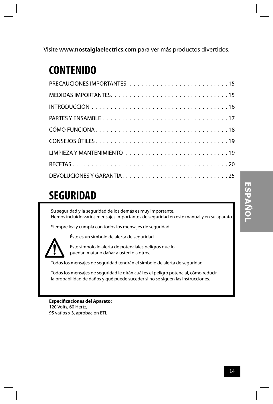 Nostalgia Electrics TSC150 SERIES User Manual | Page 16 / 40