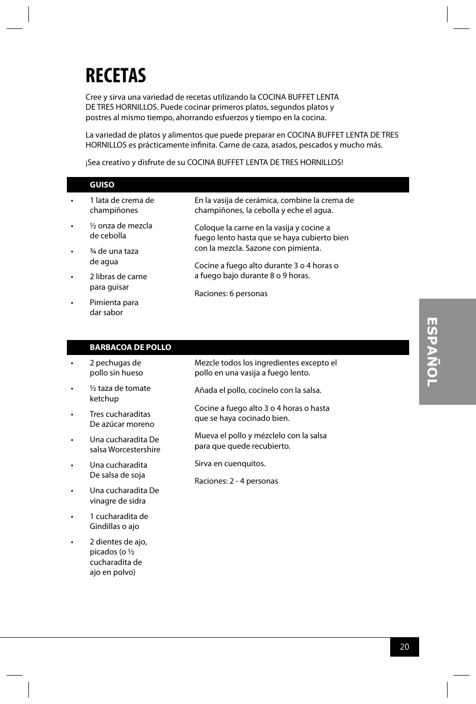 Recetas | Nostalgia Electrics TSC150 SERIES User Manual | Page 22 / 40