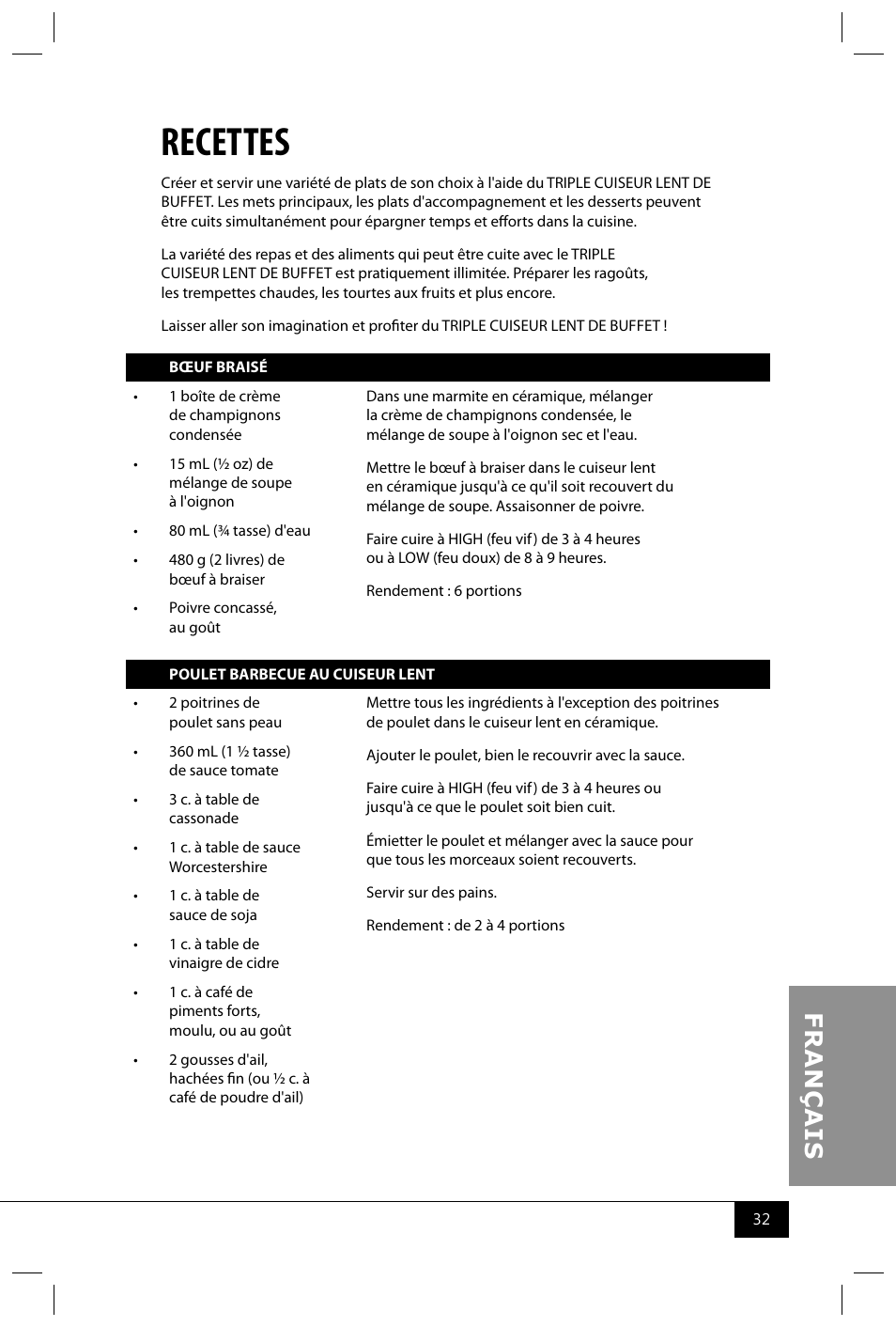 Recettes | Nostalgia Electrics TSC150 SERIES User Manual | Page 34 / 40