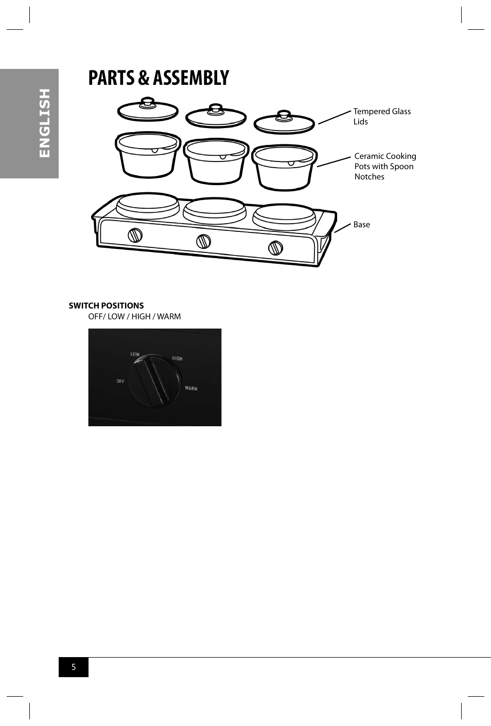 Parts & assembly, En g li s h | Nostalgia Electrics TSC150 SERIES User Manual | Page 7 / 40