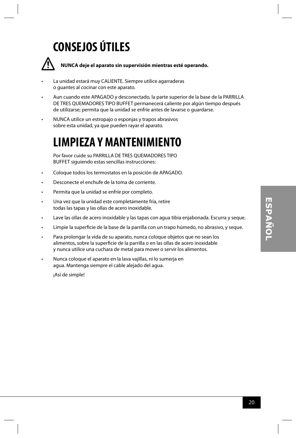 Consejos útiles, Limpieza y mantenimiento | Nostalgia Electrics TDO200SS User Manual | Page 22 / 42
