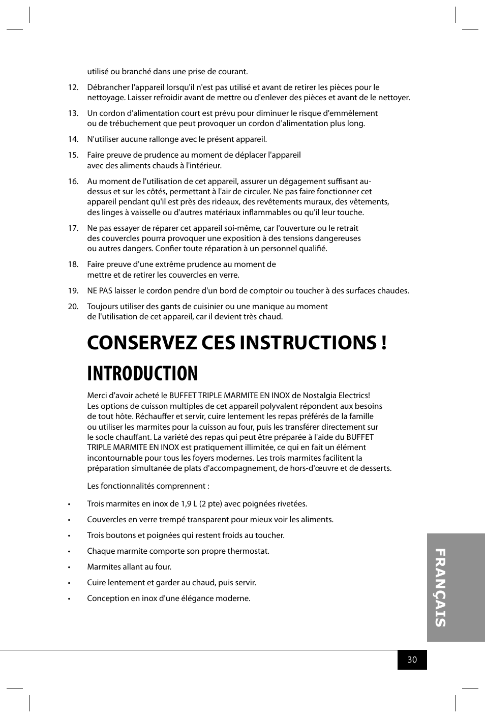 Introduction, Conservez ces instructions | Nostalgia Electrics TDO200SS User Manual | Page 32 / 42