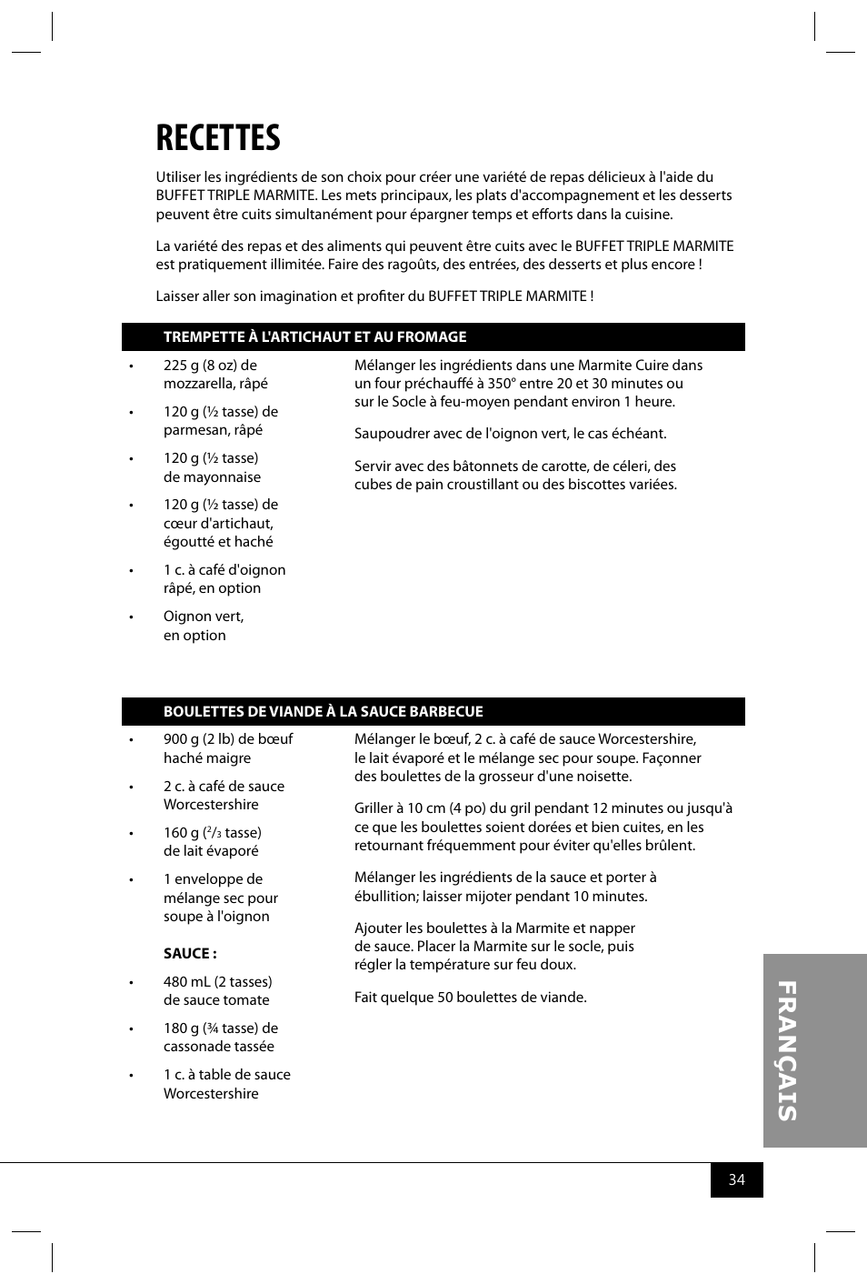 Recettes | Nostalgia Electrics TDO200SS User Manual | Page 36 / 42