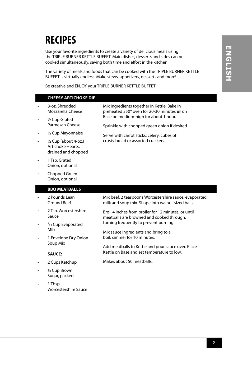 Recipes, En g li s h | Nostalgia Electrics TDO150SS User Manual | Page 10 / 42